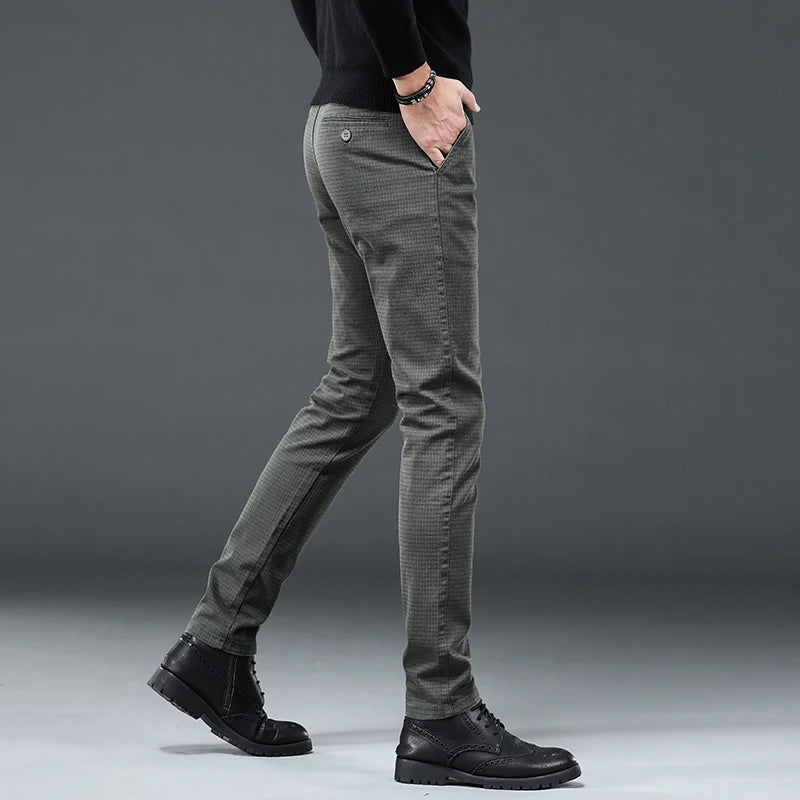 Autumn Winter Business Suit Pants Men's Elastic Waist Casual Trousers