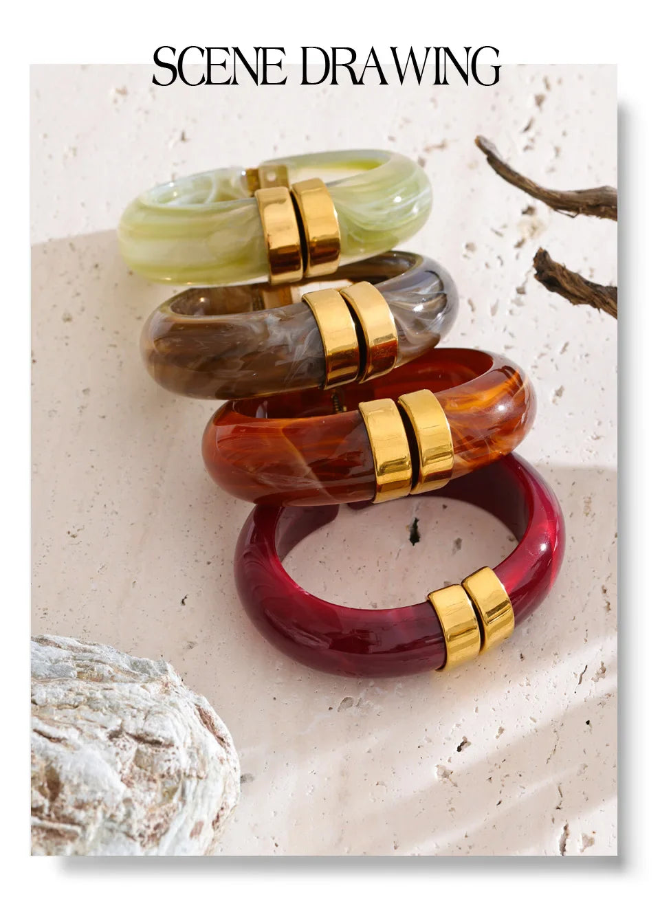 Yhpup 66mm Green Pink Brown Purple Acrylic Thick Bracelet Bangle for Women Stainless Steel Arrivals 2025 Wrist Jewelry Gift