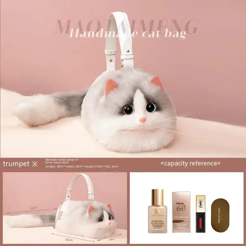 Lolita Plush Cute Cat Bag Women Harajuku Animal Circular Fur Soft Kawaii