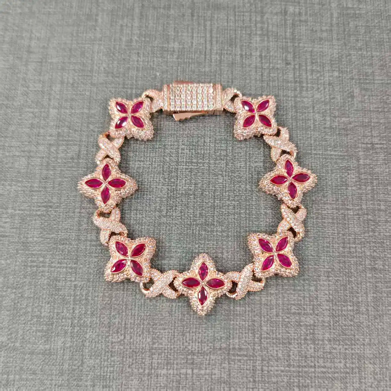 UWIN Iced Baby Blue Baguettecz Floral Infinity Bracelets for Women Men Cubic Zirconia Cuban Link Chain Anklets Fashion Jewelry