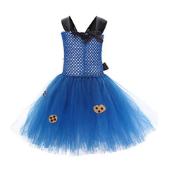 Halloween Cookie Monster Costume For Girl Lace TUTU Dress Festive Kid Up Sling Bow Tunic+Headband 2PC Set Child Frock Cloth