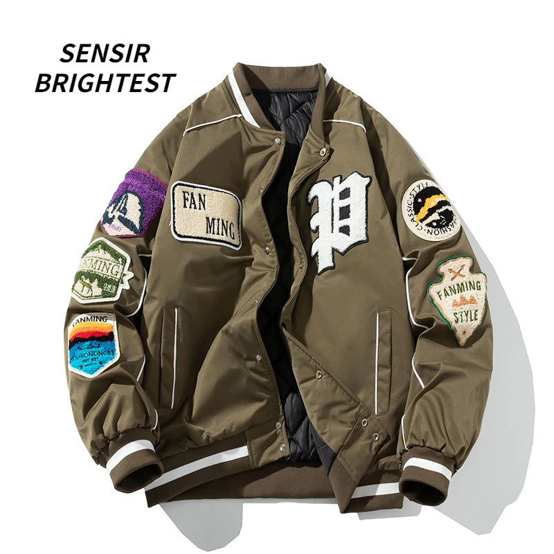 American Street Embroidery Jacket Men's Baseball Shirt Heavy Cotton Coat Men's