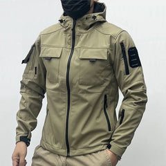 Tactical Softshell Jacket men  Multi Pockets Hood Windbreakers Winter