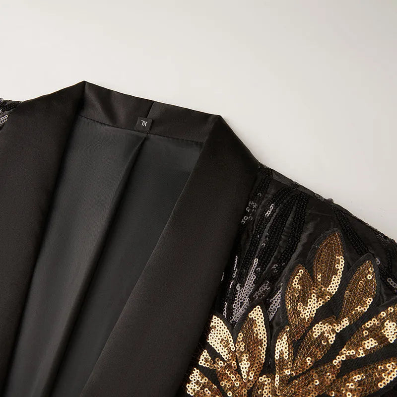 men's fashion gold sequin applique suit suit casual suit jacket song two-piece set
