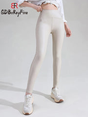 Thin Fleece Pu Leather Leggings for Women Winter Autumn High Waist Pants