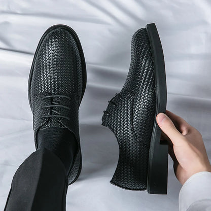 Luxury Retro Woven Pattern Leather Oxford Men's Business Shoes Office Fashion Shoes Male Lace-up Formal Shoes Black Zapatillas