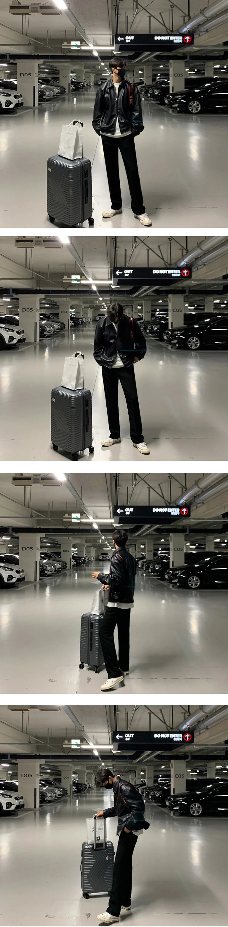 Korean Chic Double Zipper Men's PU Leather Jacket Black Simple