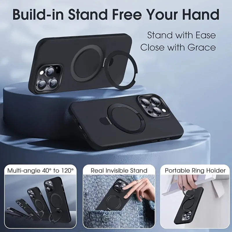 Luxury Magnetic Holder Armor Shockproof Wireless Charging Phone Case for iPhone 17 16 15 14 13 12 11 Pro Max 17 Air Cases Cover