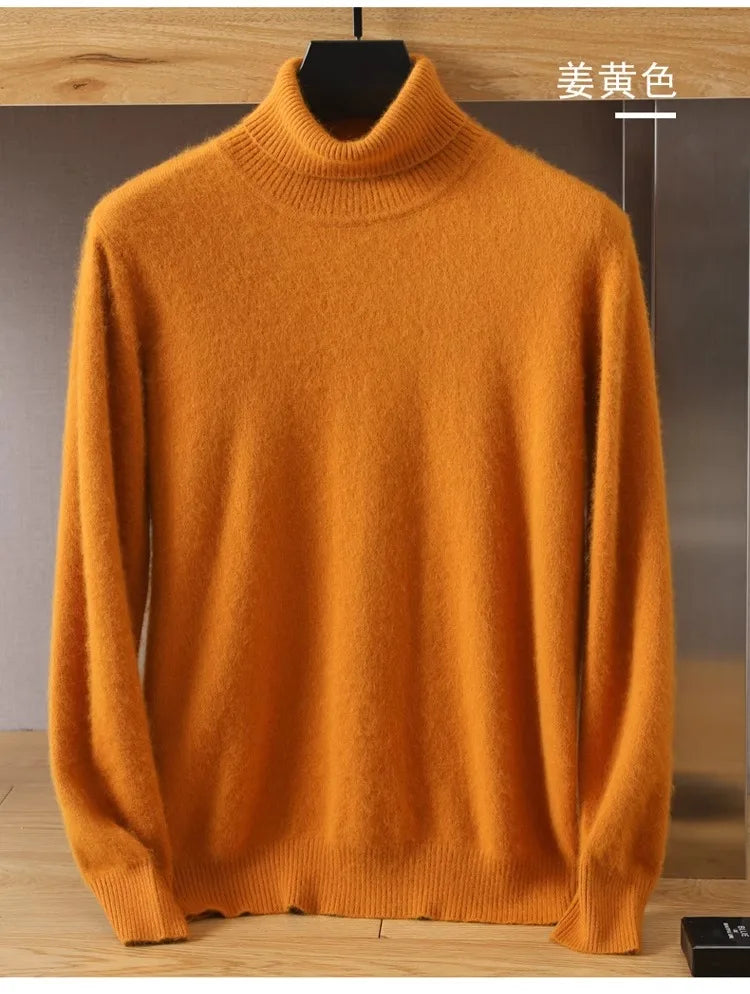 Men's 100% pure Mink velvet Cashmere Sweater High Lapels Pullovers Knitted Winter