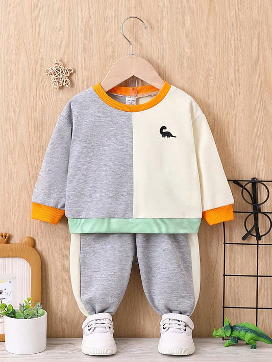 New Autumn Baby Boy Patchwork Casual Hoodie Set Boy Outdoor Sports Long-Sleeved Tight-Fitting Long Pants 2-Piece Set