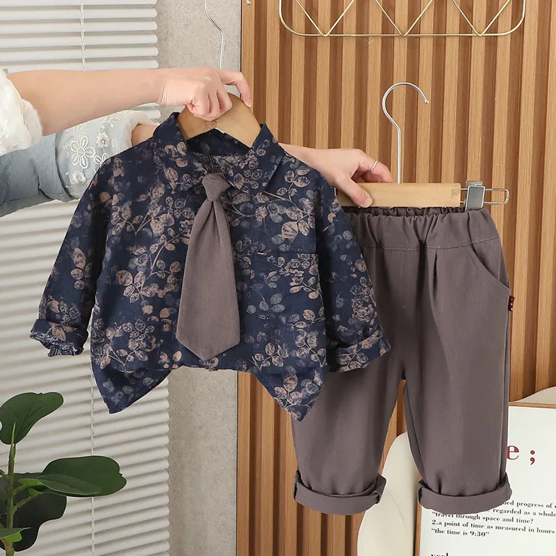 Boys Clothes Sets Spring Autumn 2025 Children Fashion Shirts Tie Pants 2pcs Party Suit For Baby Tracksuits Kids Outfits Toddler