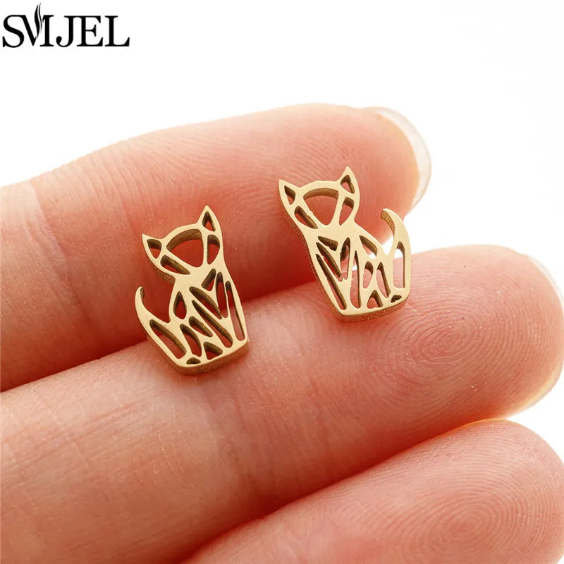 Golden Vintage Mandala leaf Pineapple Earrings for Women Trend Fairy Cup Stainless Steel Earring Punk Game Controller Studs Gift