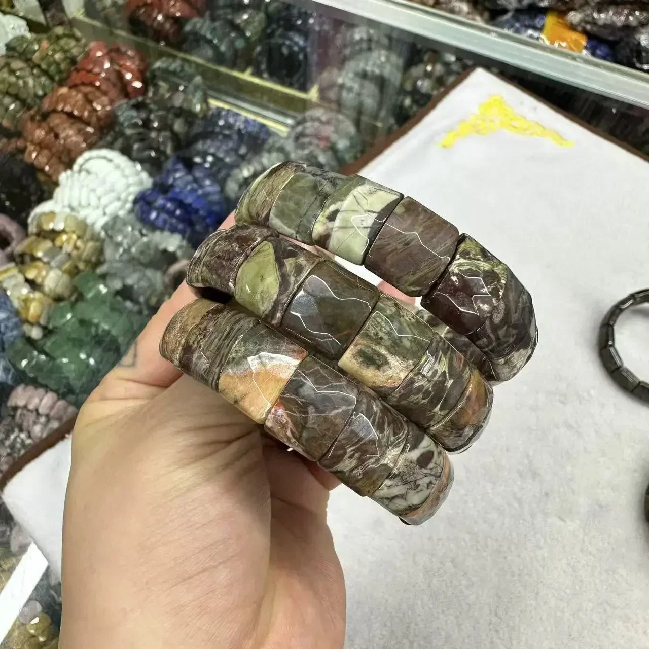 Natural 12x15mm Faceted Stone Unique Crystal Citrine Agate Amethyst Pyrite Fashion Elastic Handcrafted Bracelets Energy Bangles