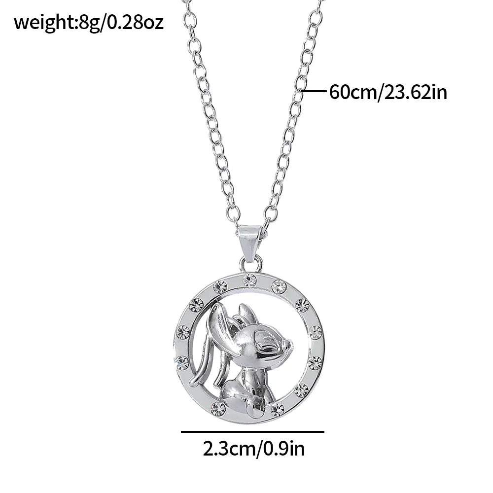 Disney Stitch Cartoon Pendant Necklace Cute Filled Rhinestones Jewelry Personality Sweater Chain Gift for Fashion Lovers