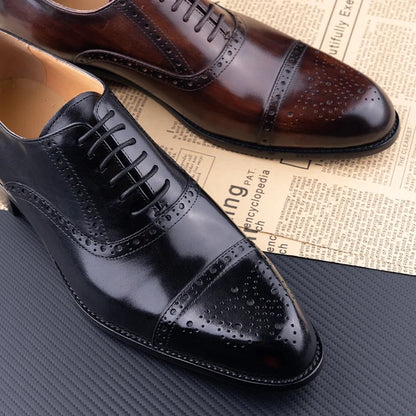 Classic Brogue Shoe Men's Business Suits Matches New Style Genuine Cowhide Handmade Formal Office Wedding Party Mans Dress Shoes