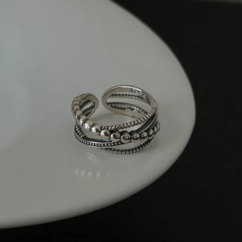 925 Sterling Silver Rings Party Jewelry Vintage Charm Double Layer