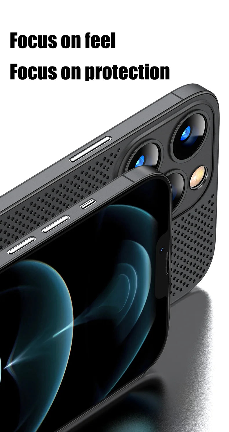 Heat Dissipation Breathable Cooling Case Ultra Thin Matte Mesh Hollow  Slim Hard iPhone 16 15 14 13 12 Pro Max Plus