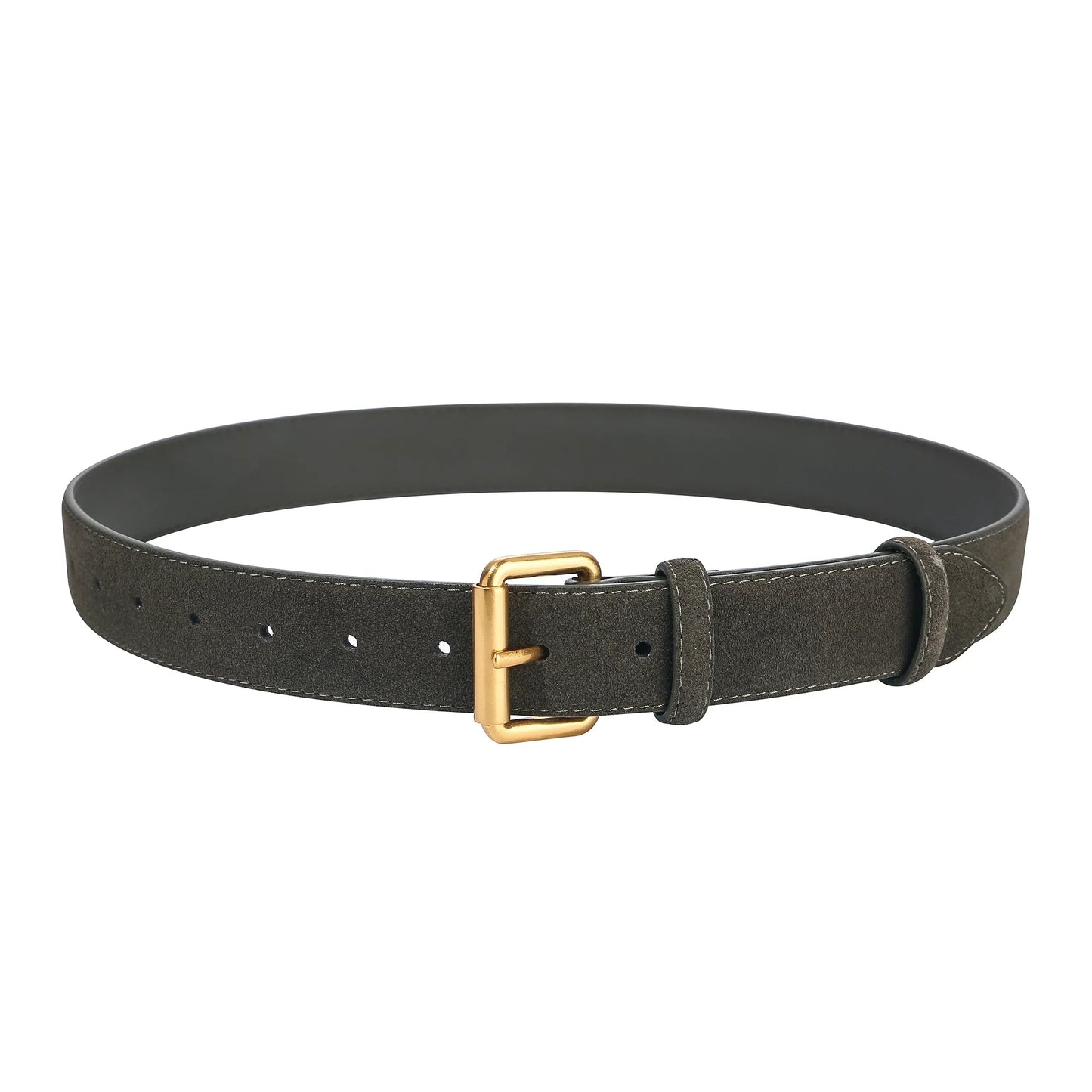 Luxury Suede Cowhide Leather Belt for Women, Vintage Style with Gold Buckle, 3.3cm Wide Waistband for Dresses & Jeans