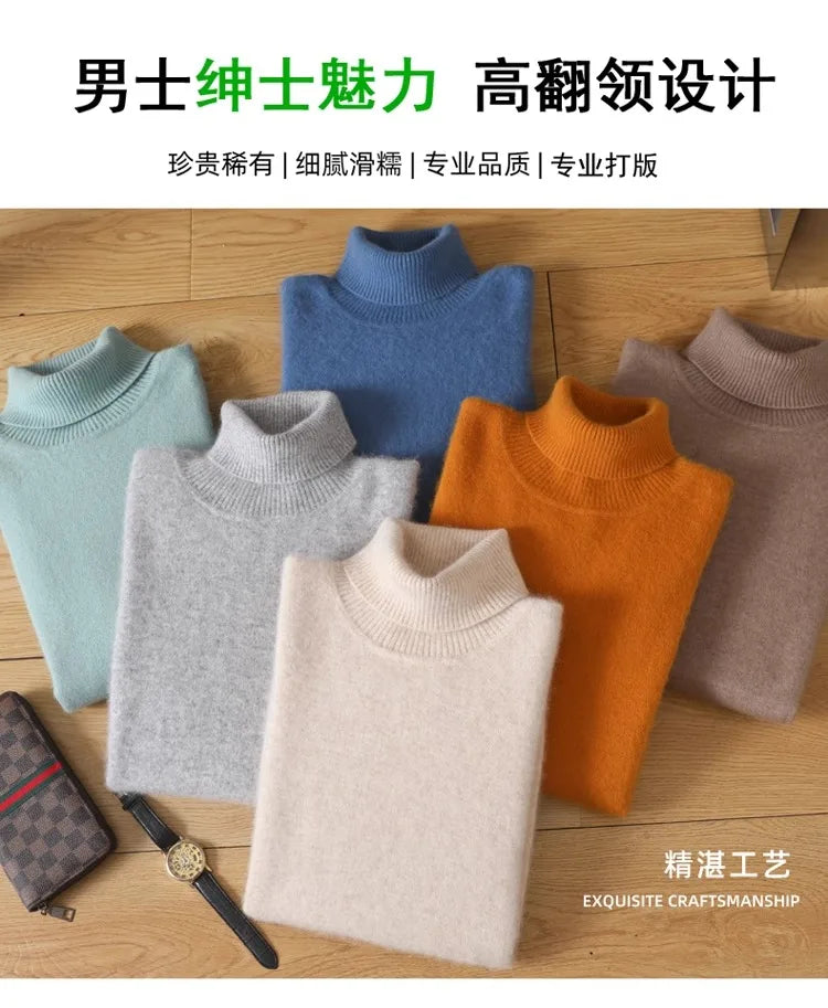 Men's 100% pure Mink velvet Cashmere Sweater High Lapels Pullovers Knitted Winter