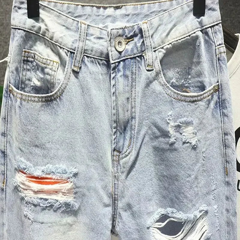 Men's Jeans with Holes Man Cowboy Pants Cropped Harem Hip Hop Trousers