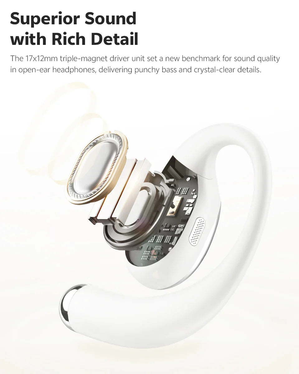QCY Crossky R70 Open-Ear Wireless Headphones Hi-Res with LDAC OWS Earphones Bass Boost Bluetooth 6.0 Earhook Sport Earbuds 52Hrs