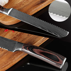 Kitchen Bread Knife Serrated Design Laser Damascus Stainless Steel Blade 8 inch