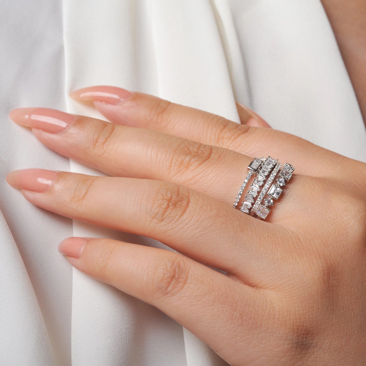 4 Pcs 925 Sterling Silver Wedding Band Solitaire Eternity Stacking Rings for Women
