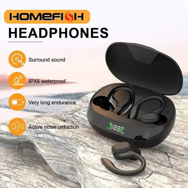 HOMEFISH SP16 Ear Hanging Sports Running Bluetooth Earphones with Long Battery Life Digital Display Noise Reduction  Earphones