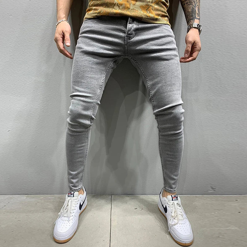 SKinny Jeans Solid Color Slim Fit Casual Pants Fashion Mens Designer