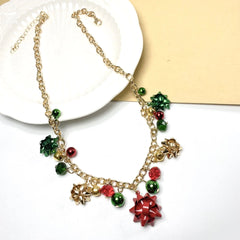 Christmas Necklace X-Mas Jingle Bell Necklaces Present Bow Pendant Necklace Earrings