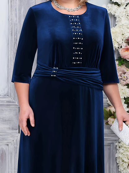 Plus size tight fitting dress, elegant pleated sleeve dress for spring and summer, women's plus size clothing