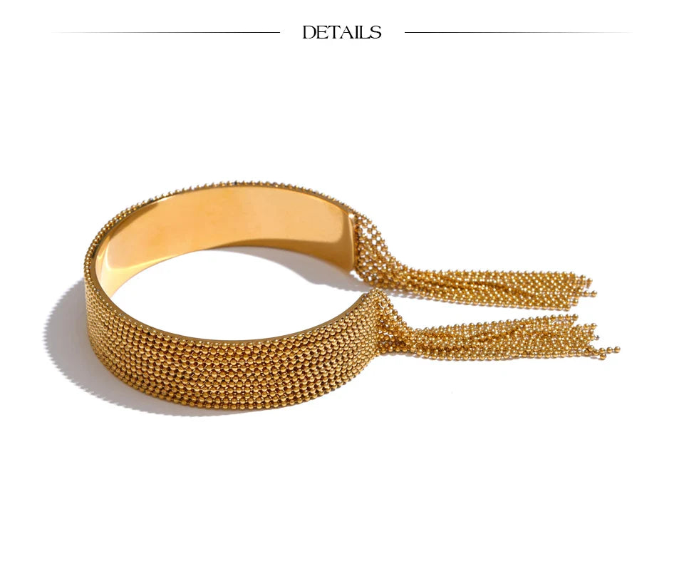 Yhpup Hot Style Stainless Steel Chain Tassel Cuff  Bracelet Bangle 18K Gold Color Plated Personality Fashion Charm Jewelry
