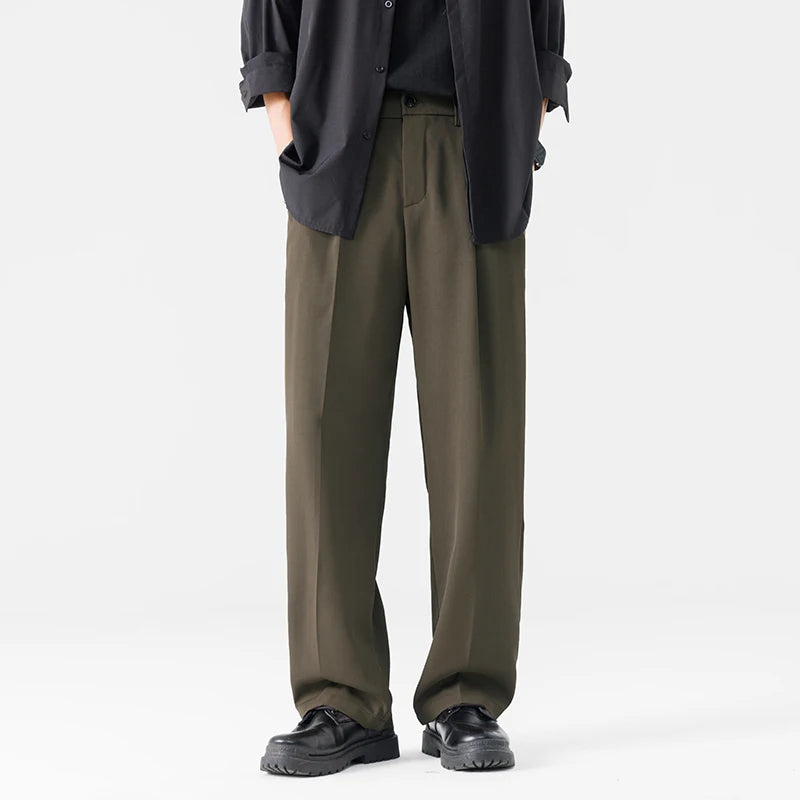 Men Suit Pants Casual Pant Solid Wide Leg Business Trousers Straight