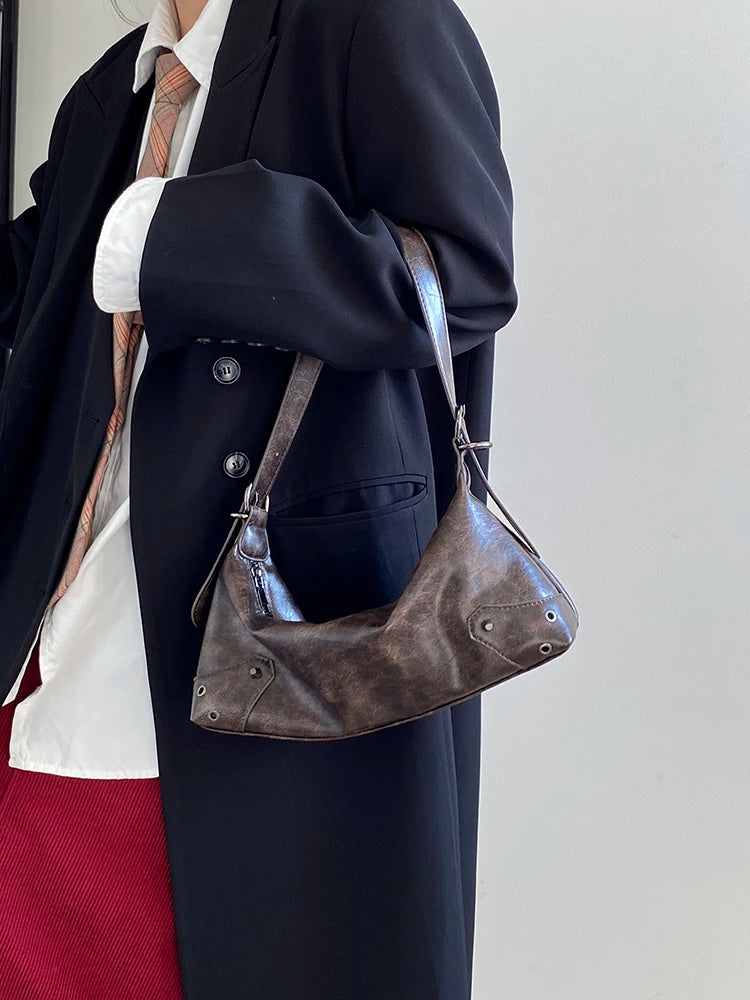 Pu Leather Retro Women's Underarm Bag Cool Y2k Girls Vintage Small Shoulder Bags