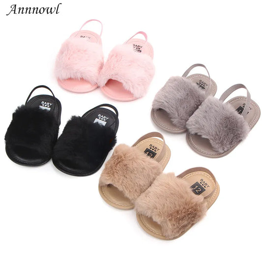 Summer Soft Hair Style Classic Infant Girl Slipper Sandals Breathable Baby Fur Shoes