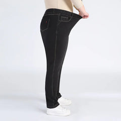 High Quality 130KG Lady Jeans 9XL Stretched Black Elastic Women Loose Trousers