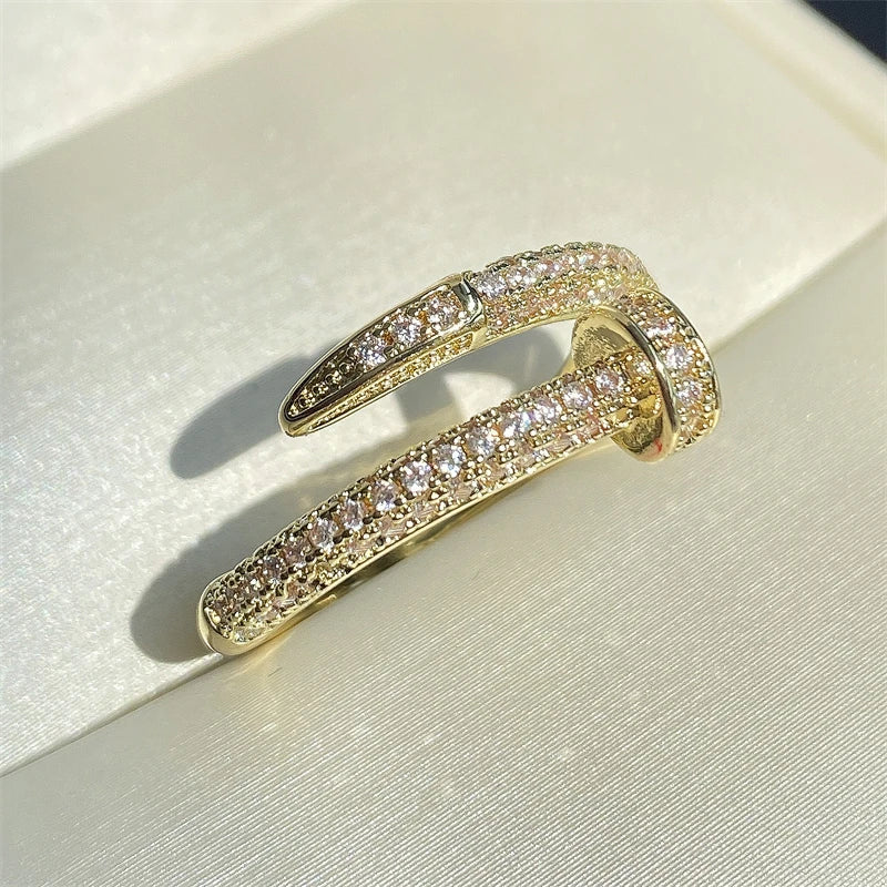 Women Adjustable Nail Ring Korean Fashion Punk Cubic Zirconia Ring Daily