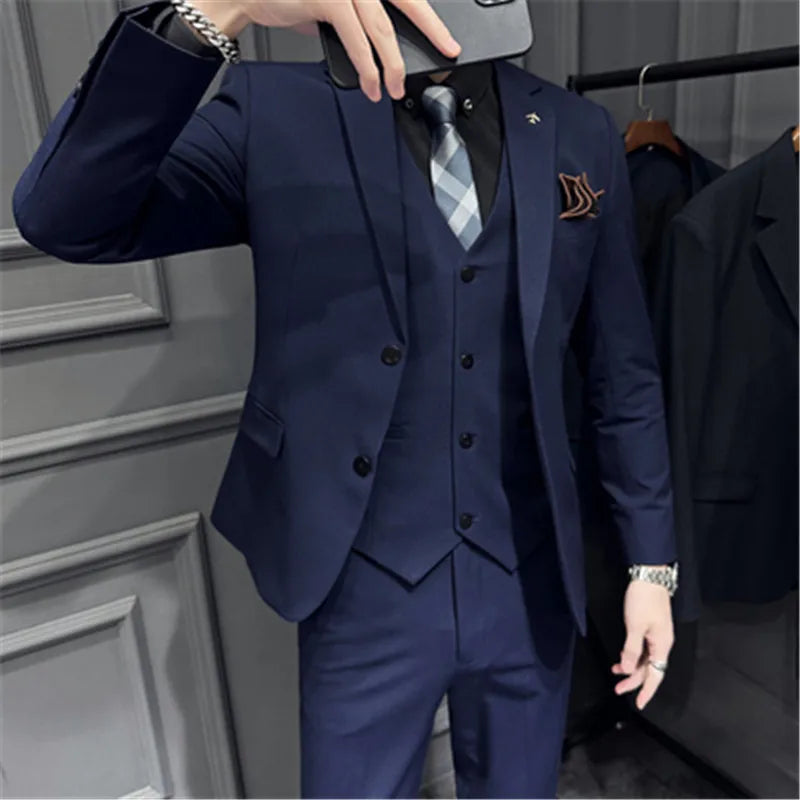 Men Suits for Wedding Prom 3 Pieces / Set Big 7XL Slim Fit Blazer Sets
