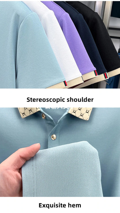 Luxury brand B letter embossed short sleeve polo shirt men summer lightweight breathable new fashion color blocked lapel T-shirt
