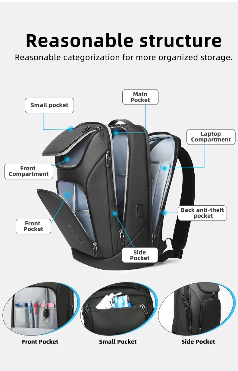 Heroic Knight Business Backpack for Men Waterproof Travel 17.3" Laptop Backpack  High Capacity Multifunctional Pack USB Charging