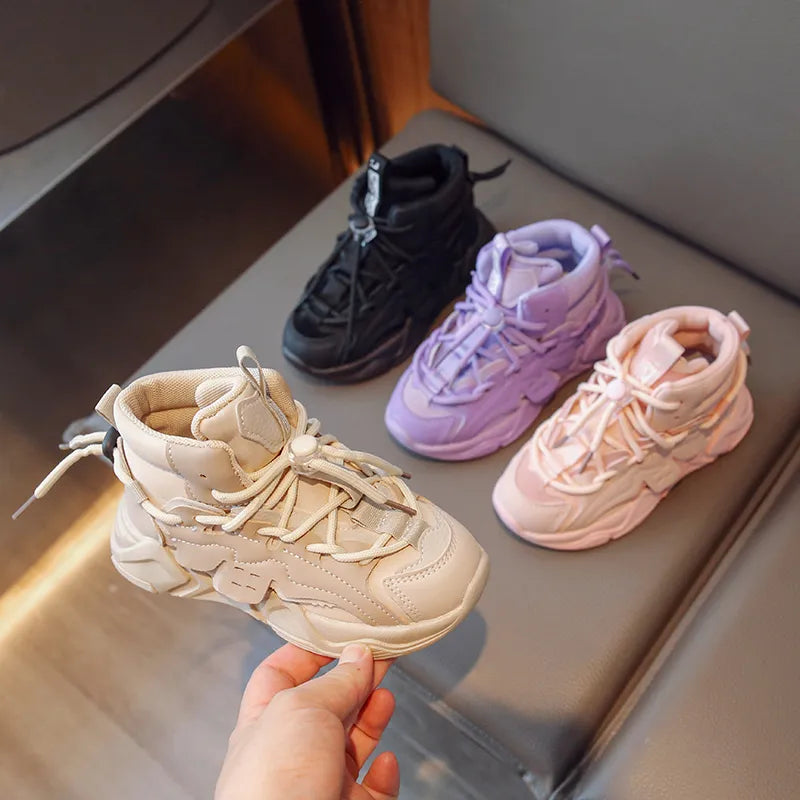 Girls High-top Sneakers Lace-up Children Fashion Casual Shoes
