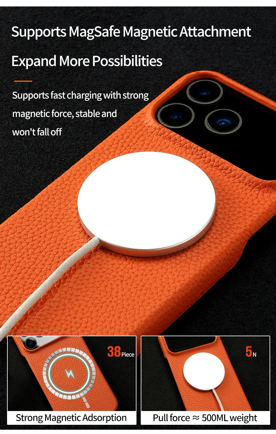 Magsafe Case for iPhone 17 Air 15 16 Pro Max 17Pro Lychee Natural Cowhide Leather Magnetic Protector Luxury Phone Back Cover