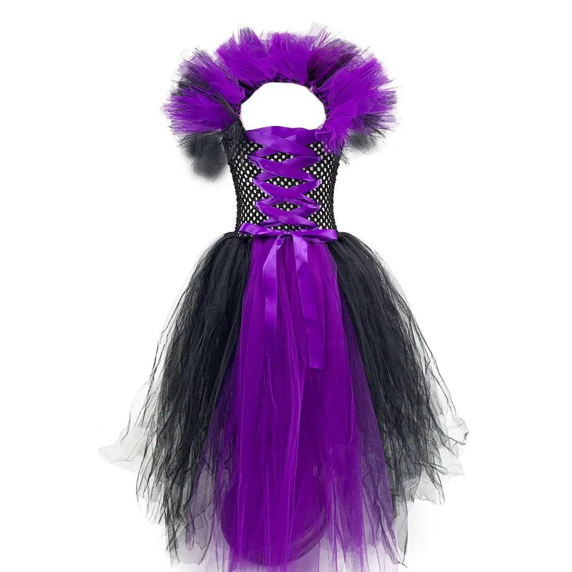 Disney Mistress of Evil Cosplay Outift Tutu Dress for Little Girls Kntting Handmade Maleficent Costume Kid Halloween Witch Frock
