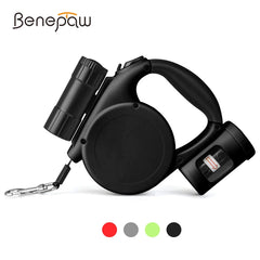 Benepaw Retractable Dog Leash With Poop Bag Holder No Tangle Flashlight Dog Lead