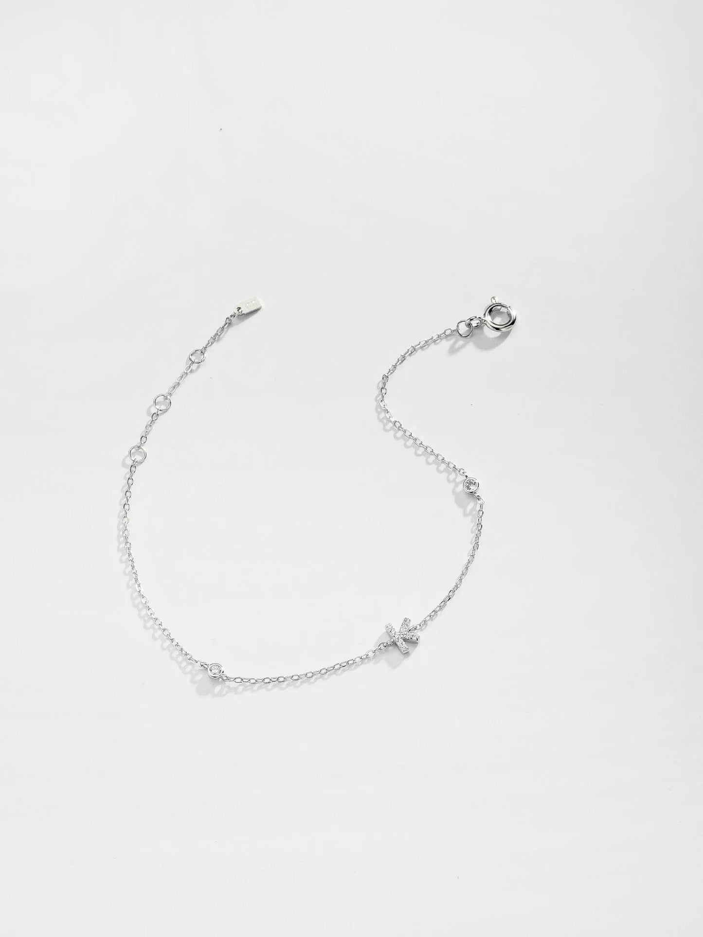 VEWANT 925 Sterling Silver Monogram Letter A - Z Initial Charm Chain Bracelet Luxury Wedding CrystalFine Jewelry