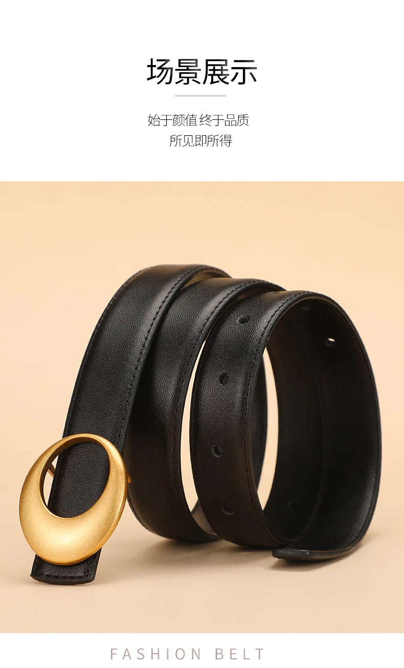Fashionable women's belt; cowhide leather belt for women; versatile decoration with a high-end feel; trendy Korean-style