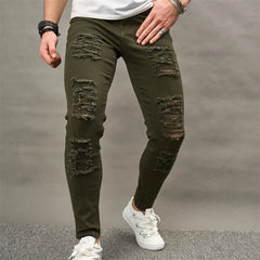 Beggar Jeans Distressed Men's Slim Pencil Denim Pants Male Clothing