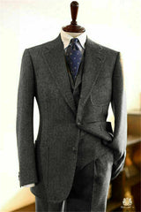 Men's Suit Brown Herringbone Pattern 3-piece Formal Jacket Pants Vest Business