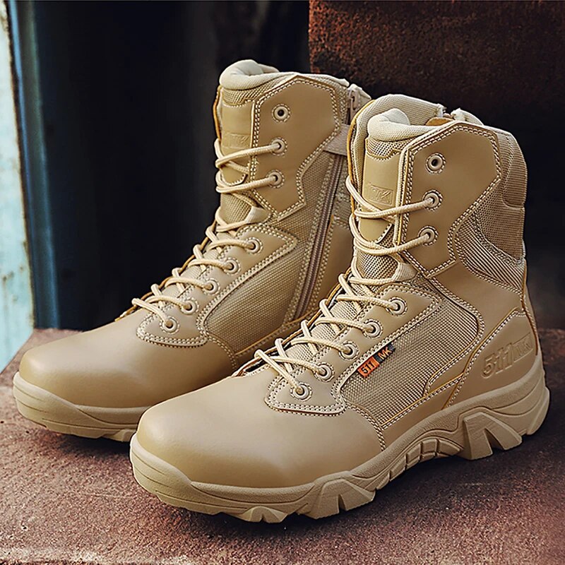 Men Military Leather Combat Boots Waterproof Outdoor High Snow Boots Ankle Shoes