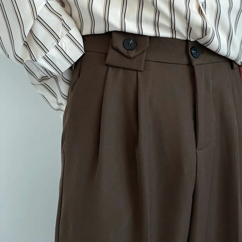 Brown Suit Pants Men Fashion Social Mens Dress Pants Korean Loose Casual Straight Trousers
